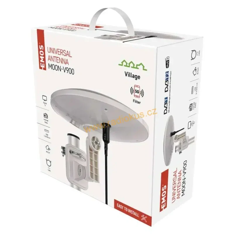 Anténa univerzální VILLAGE MOON–V900, DVB-T2, FM, DAB, filtr LTE/4G/5G