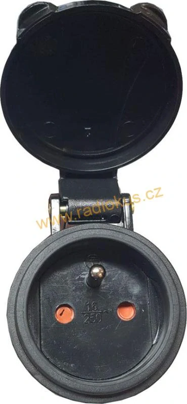 Zásuvka 230V, přímý vývod, černá gumová, krytí IP44