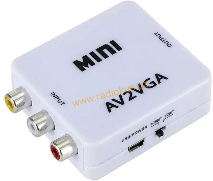 Převodník analogové kompozitního videa + audia na VGA + audio , vstup 3 x RCA , výstup VGA + Jack 3,5mm