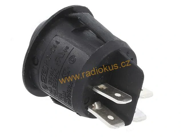 Kolébkový spínač 10A / 250V , černý , 24 mm , aretovaný