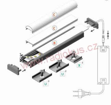 AL lišta pro LED pásek , přisazená , délka 1 m