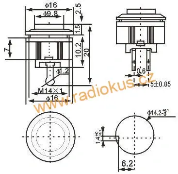Tlačítko rozspínací ON - ( OFF ) bez aretace , černý , 1A/ 125V 