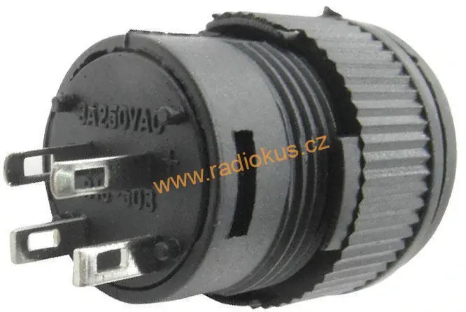 Spínač tlačítkový OFF - ( ON ) bez aretace , 3A/250V , LED 2V, červený, 