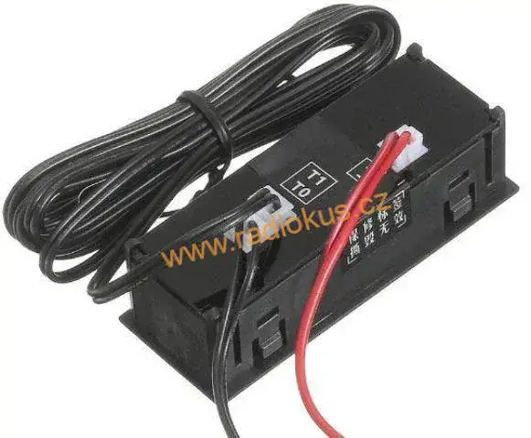 Digitální teploměr 2 čidla, hodiny, voltmetr panelový 3v1, 12V, červený