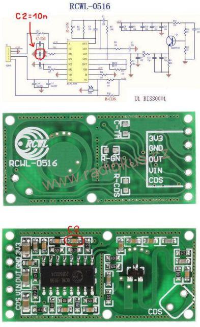 M 362 - Detektor pohybu mikrovlnný, modul RCWL-0516