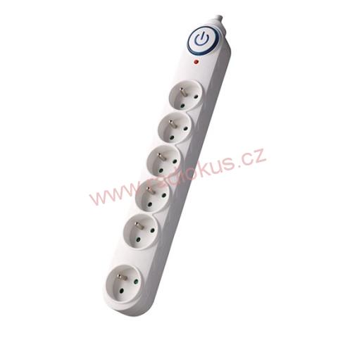 Přepěťová ochrana, 150J, 6 zásuvek, 3m, bílá