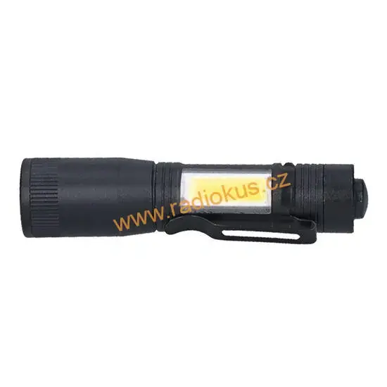 LED kovová svítilna, 150 +60lm, 3W + COB, AA, černá
