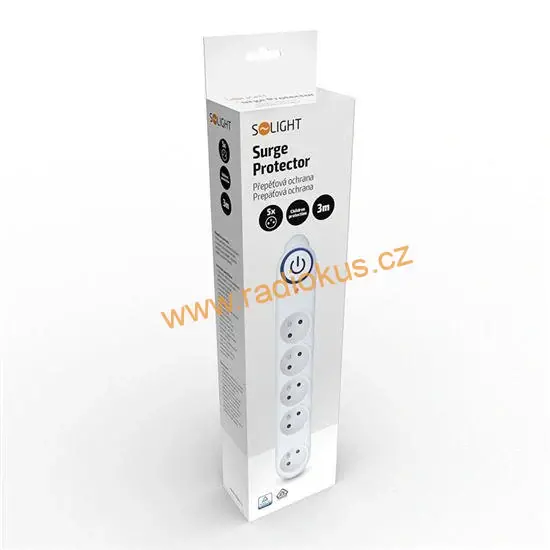 Přepěťová ochrana, 150J, 5 zásuvek, 3m, bílá