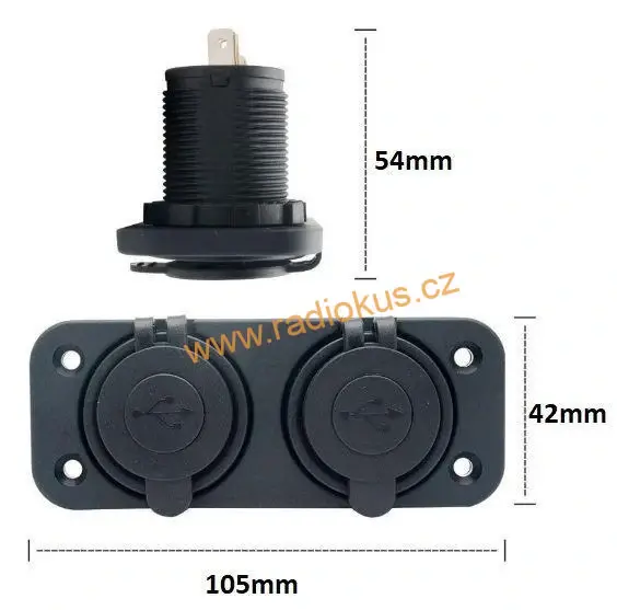 Panel se zásuvkou 12V CL + USB A 2,1A + 1A