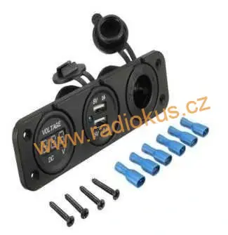 Panel se zásuvkou 12V CL , USB zdrojem USB A 2,1A + 1A , voltmetrem , zelený