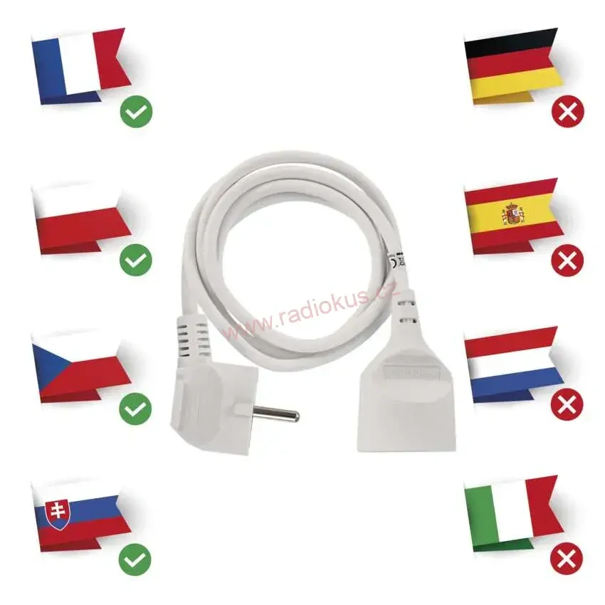 Prodlužovací kabel – 1 zásuvka, 3m, 10A/250V , bílý