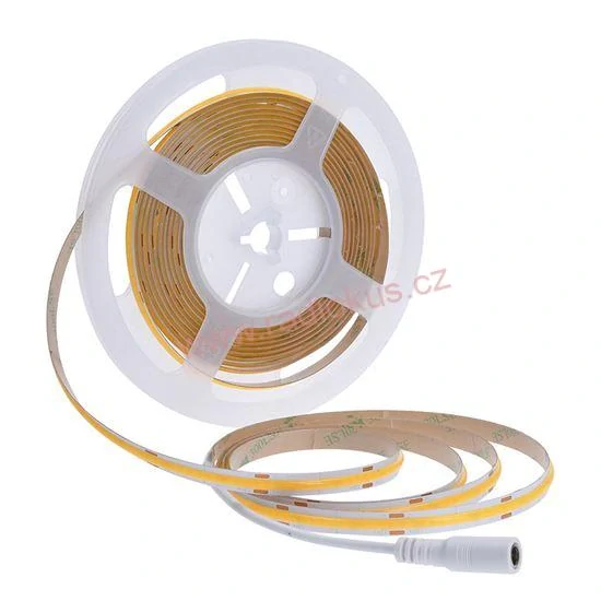 LED COB pásek, sada s adaptérem, vypínač, 5m, 8W/m, 800lm/m, teplá bílá