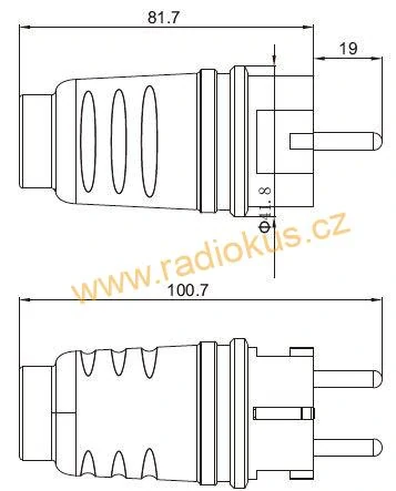 Vidlice 230V SY-29, přímý vývod, krytí IP44, 250VAC/16A