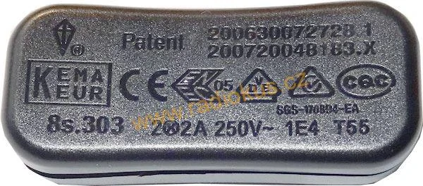 Kabelový spínač jednoduchý , 2A/250V , kolébkový , černý