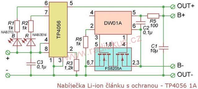 M 401A - Nabíječka Li-Ion článku 1A s ochranou, modul s IO TP4056 , micro USB