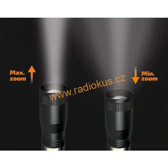 LED kovová svítilna, 150 +60lm, 3W + COB, AA, černá