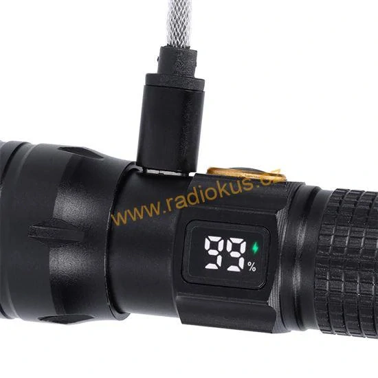 LED nabíjecí svítilna s displayem, 200lm, zoom, Li-Ion