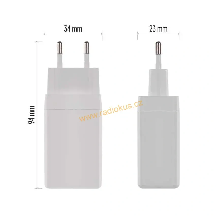 Univerzální napájecí adaptér USB A+2xC 65W PD , fast charger GaN