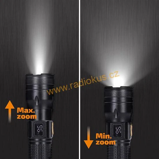 LED nabíjecí svítilna s displayem, 200lm, zoom, Li-Ion