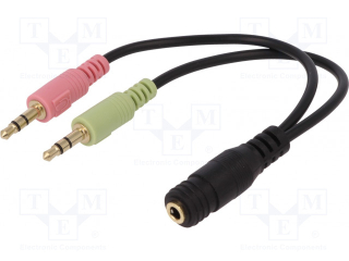 Kabel 2x Jack 3,5mm stereo vidlice / 1 x Jack 3,5mm 4pin zásuvka 0,15m