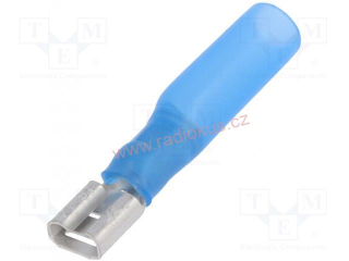 Faston 6,3mm zásuvka poloizolovaná modrá s teplem smrštitelnou bužírkou