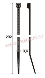 Stahovací pásek PVC 3,6 x 292 mm , černý , 100 ks