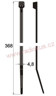 Stahovací pásek PVC 4,8 x 368 mm , černý , 100 ks