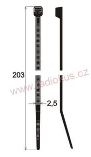 Stahovací pásek PVC 2,5 x 203 mm , černý , 100 ks