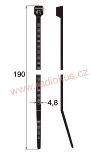 Stahovací pásek PVC 4,8 x 190 mm , černý , 100 ks
