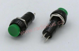 Spínač tlačítkový OFF -  ON s aretací , kulatý ,zelený , 1A/250V , plast