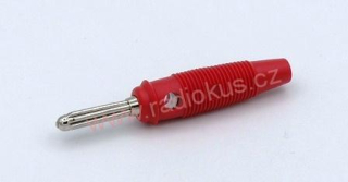 Banánek 4 mm červený , letovací, boční otvor