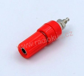 Zdířka 4mm na panel , červená , izolovaná , 