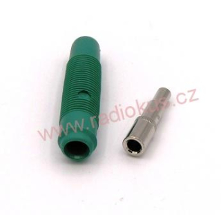 Zdířka 4mm na kabel letovací , zelená , izolovaná 