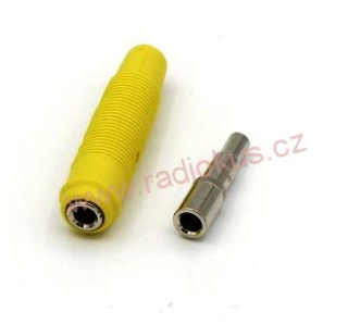 Zdířka 4mm na kabel letovací , žlutá , izolovaná 