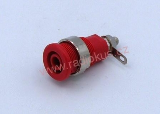 Zdířka 4mm na panel , červená , izolovaná , SAFE