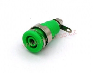 Zdířka 4mm na panel , zelená , izolovaná , SAFE