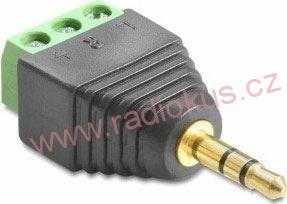 Vidlice 3,5 mm stereo , kabelová , přímá , plastová , zlatá , šroubovací