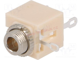 Zásuvka 3,5 mm stereo , panelová , s maticí , plastová , letovací , vypínací kontakt