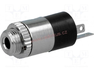 Zásuvka 3,5 mm stereo , panelová , s maticí , kovová , letovací , 