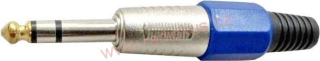 Vidlice 6,3 mm stereo , kabelová , přímá , kovová , modrá, typ 3
