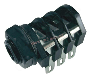 Zásuvka 6,3 mm stereo , panelová ,s maticí / do DPS, plastová , vypínací kontakt