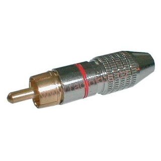 CINCH vidlice pr.6mm, kabelová , přímá , kovová , zlatá , červený proužek