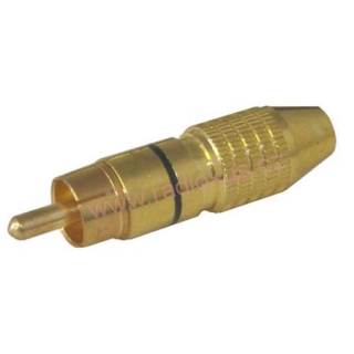 CINCH vidlice pr.6mm, kabelová , přímá , kovová , zlatá , černý proužek