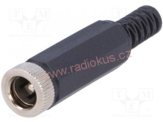 Napájecí konektor 5,5 x 2,5 mm vidlice kabelová , přímá , černá , letovací