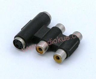 Spojka MiniDIN 4 zásuvka + 2xCINCH zásuvka / MiniDIN 4 zásuvka + 2xCINCH zásuvka , kabelová prímá