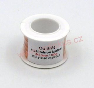 Měděný drát s pájitelnou izolací 0,3mm , 70m cívka