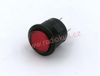 Spínač tlačítkový ON - OFF , s LED 12V, červený , 1,5A/250V 