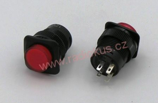 Spínač tlačítkový ON - OFF , s LED 12V, červený , 1,5A/250V 