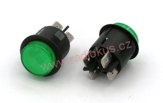 Spínač tlačítkový ON - OFF , s LED 12V, zelený , 20A/12V 