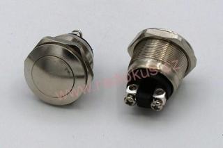 Spínač tlačítkový OFF - ( ON ) bez aretace, kovový , 2A/250V , Antivandal provedení , vypouklý hmatník